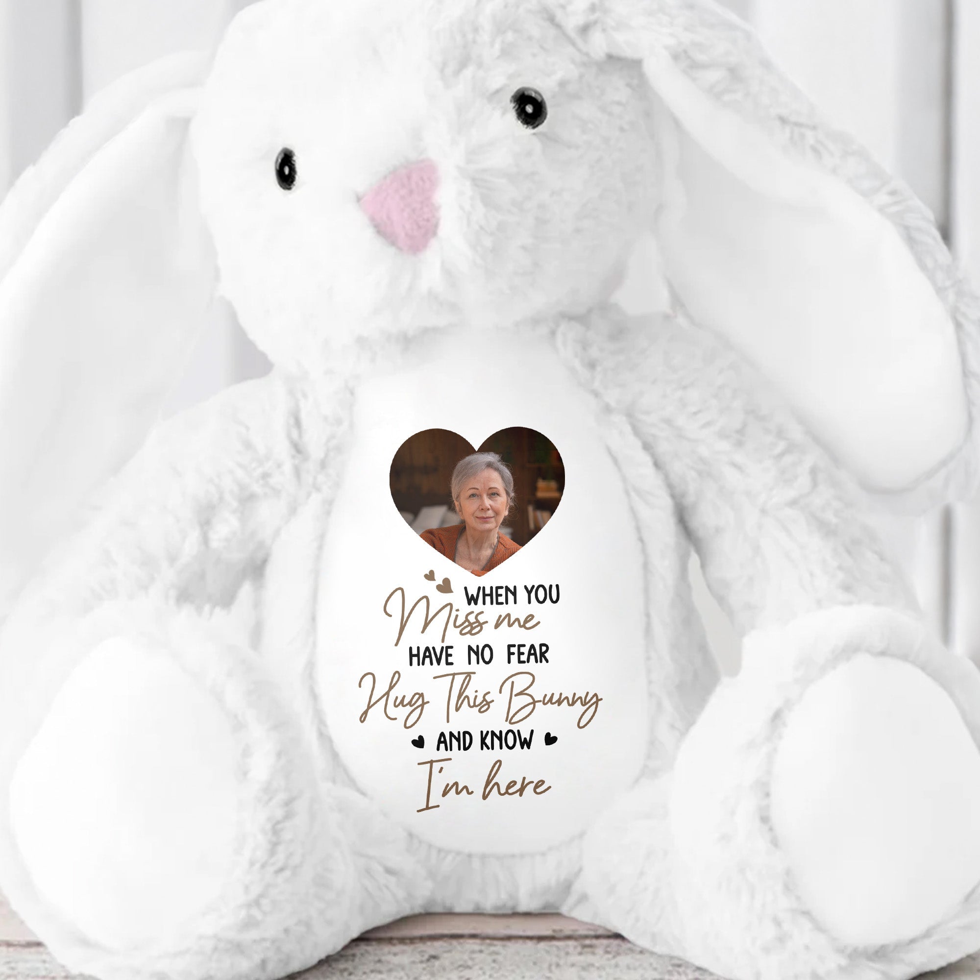 When You Miss Me, Hug This Bunny, Heart and Stuffed Bunny - Personalized Stuffed Bunny - HME185_BUN
