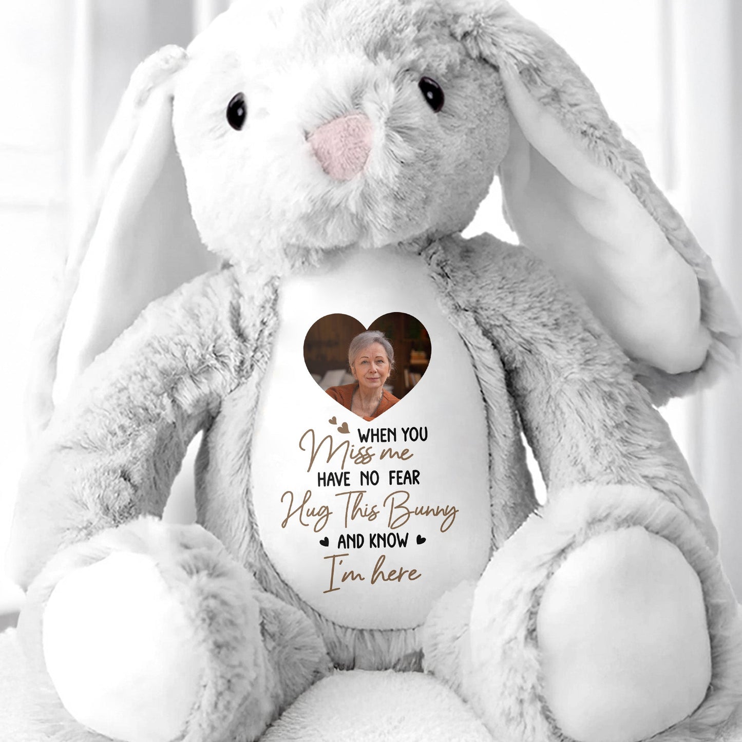 When You Miss Me, Hug This Bunny, Heart and Stuffed Bunny - Personalized Stuffed Bunny - HME185_BUN