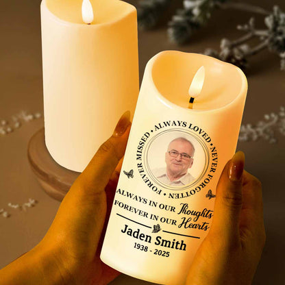 Always In Our Thoughts, Forever In Our Hearts Memorial Candle - Personalized Custom LED Candle - HME213_LECA