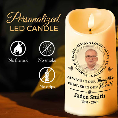 Always In Our Thoughts, Forever In Our Hearts Memorial Candle - Personalized Custom LED Candle - HME213_LECA