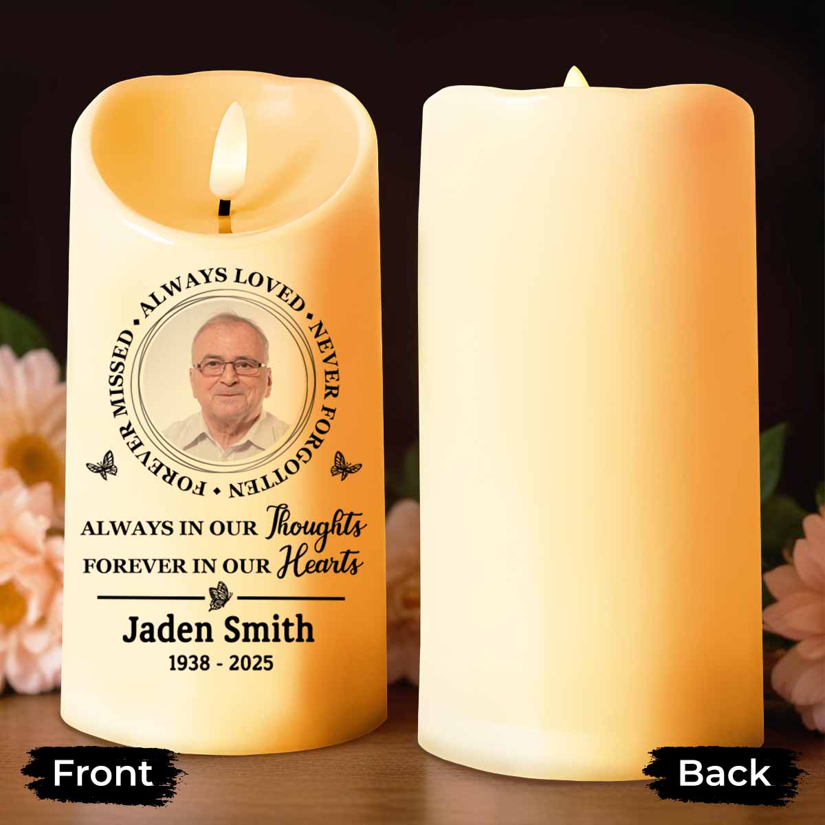 Always In Our Thoughts, Forever In Our Hearts Memorial Candle - Personalized Custom LED Candle - HME213_LECA
