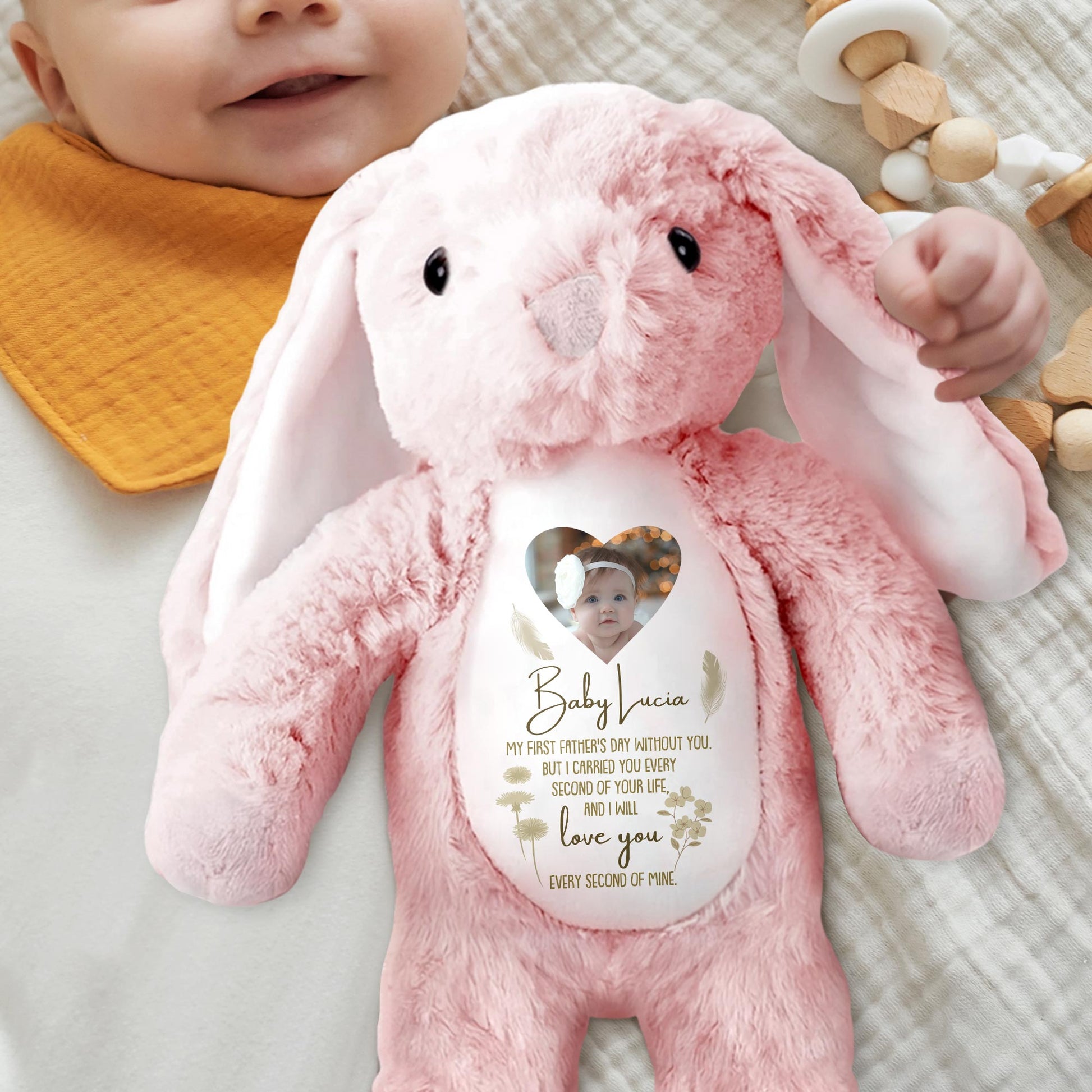 Baby Lucia, My First Father's Day Without You, Bunny And Angel Wings - Personalized Stuffed Bunny - HME216_BUN
