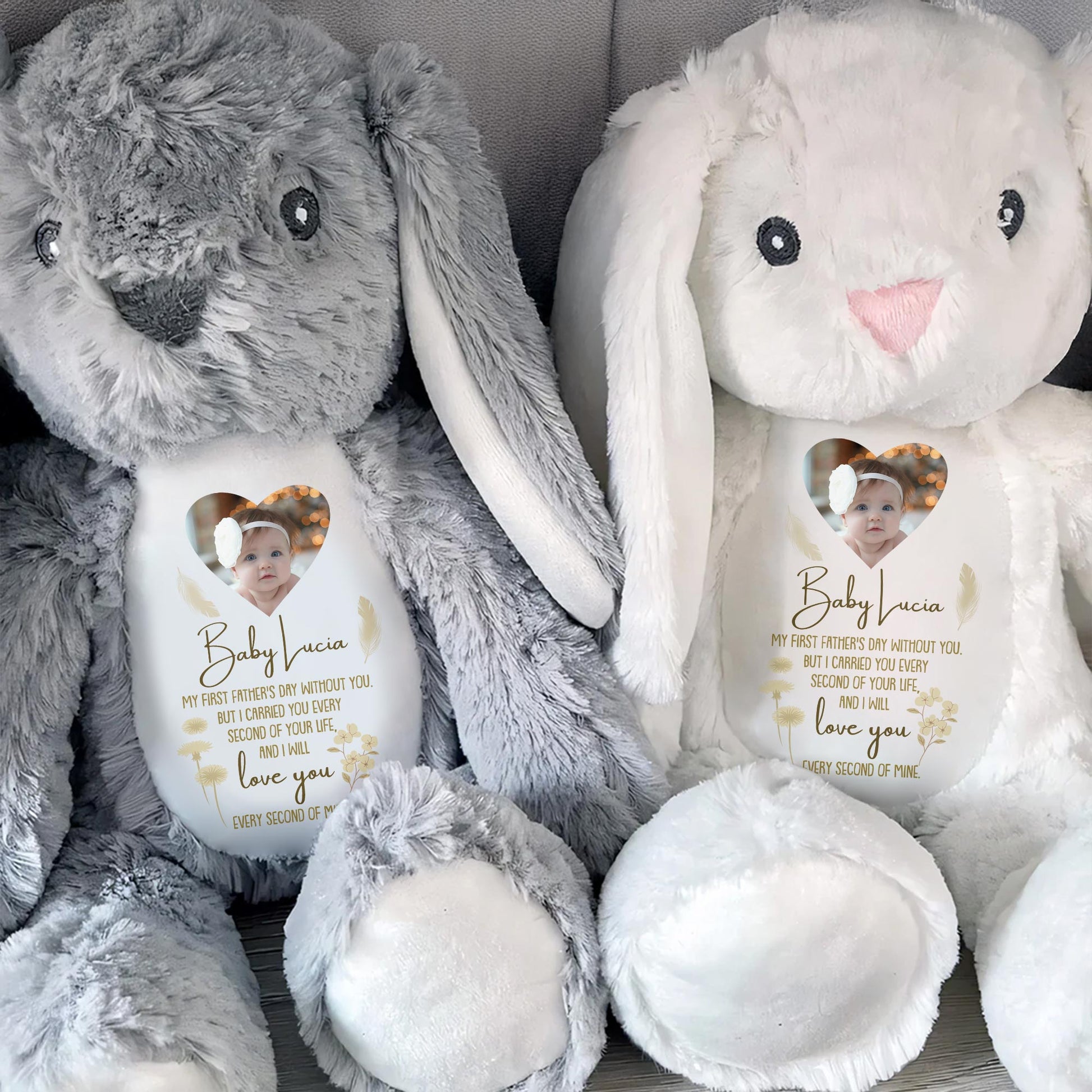 Baby Lucia, My First Father's Day Without You, Bunny And Angel Wings - Personalized Stuffed Bunny - HME216_BUN