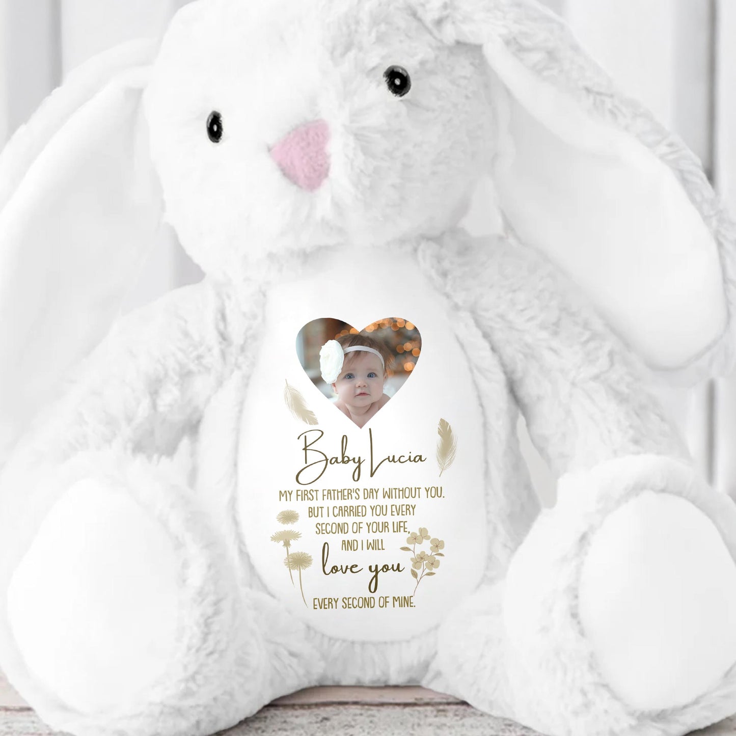Baby Lucia, My First Father's Day Without You, Bunny And Angel Wings - Personalized Stuffed Bunny - HME216_BUN