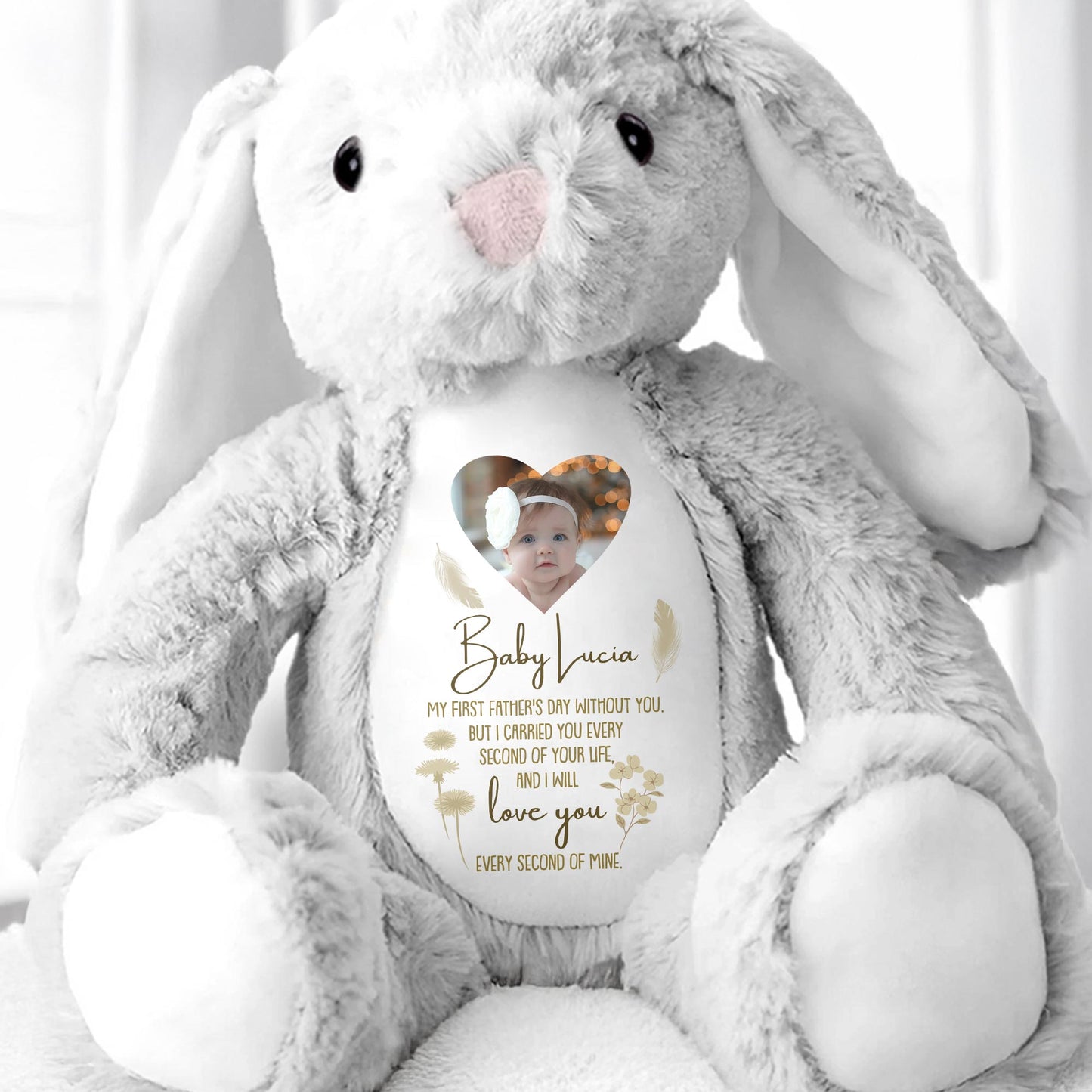 Baby Lucia, My First Father's Day Without You, Bunny And Angel Wings - Personalized Stuffed Bunny - HME216_BUN