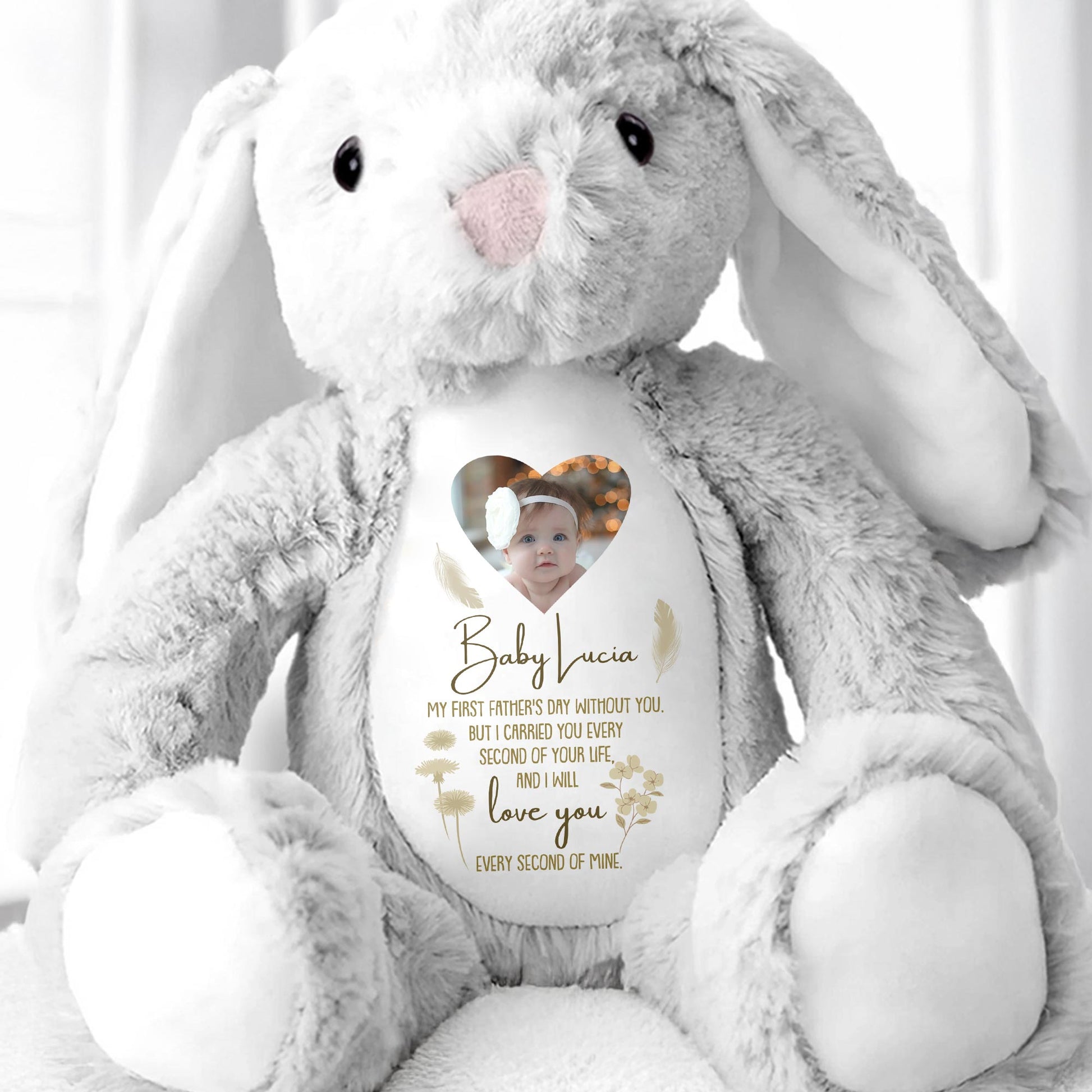 Baby Lucia, My First Father's Day Without You, Bunny And Angel Wings - Personalized Stuffed Bunny - HME216_BUN