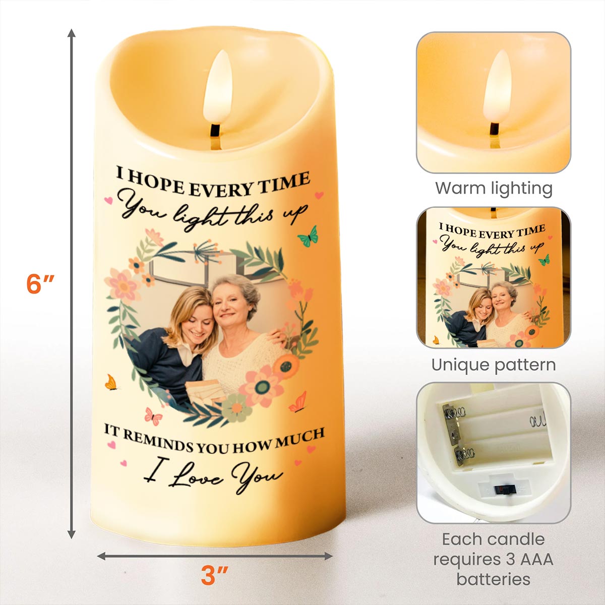 I Hope Every Time You Light This Up, Flowers and Butterflies - Personalized Custom LED Candle - HME216_LECA