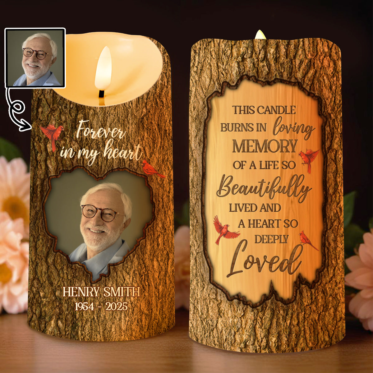 In Loving Memory Heart And Leaves Candle - Personalized Custom LED Candle - HME217_LECA
