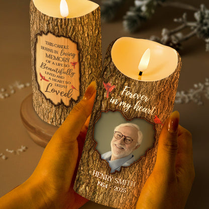 In Loving Memory Heart And Leaves Candle - Personalized Custom LED Candle - HME217_LECA
