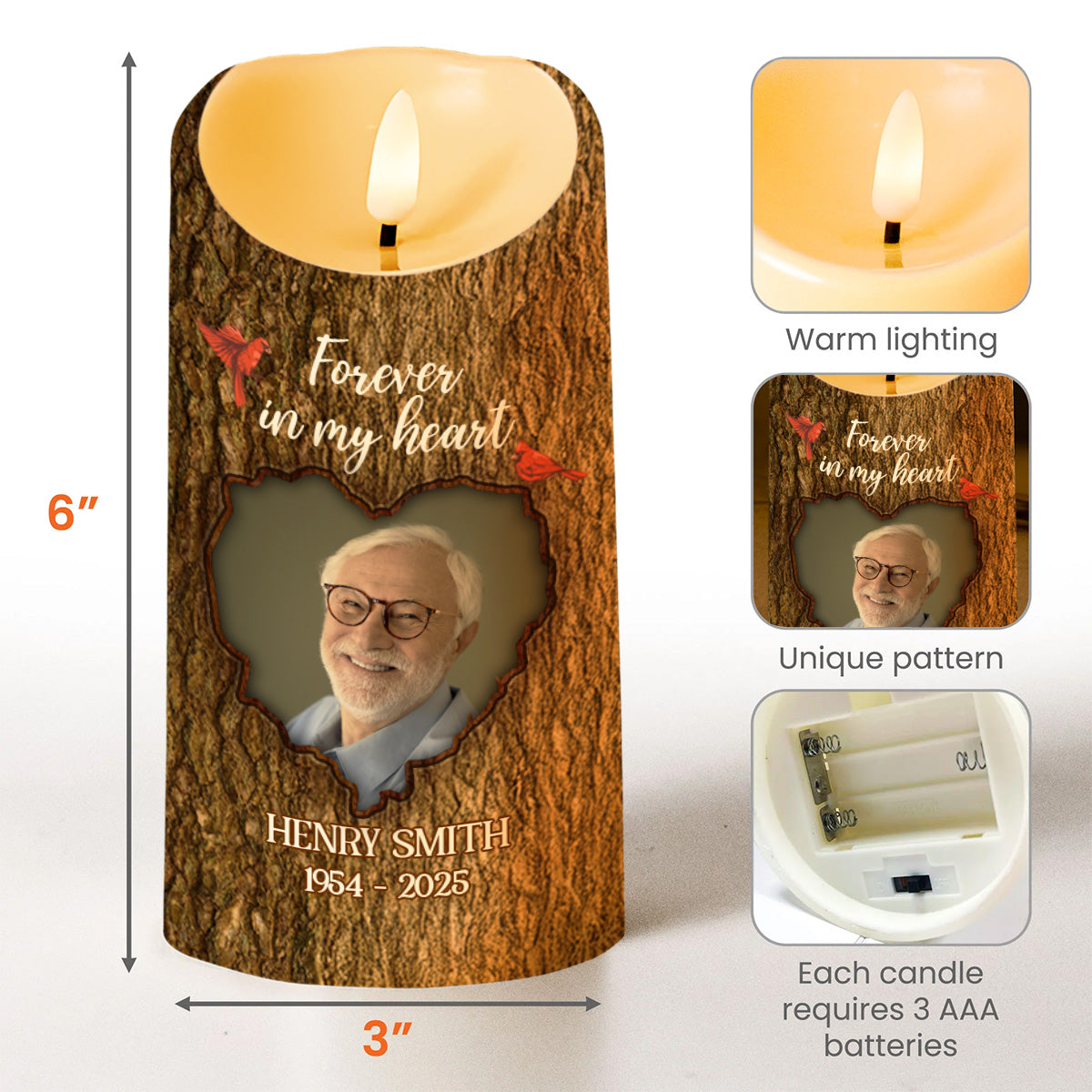 In Loving Memory Heart And Leaves Candle - Personalized Custom LED Candle - HME217_LECA