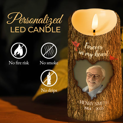 In Loving Memory Heart And Leaves Candle - Personalized Custom LED Candle - HME217_LECA
