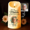 Esta Vela Arde En Memoria Amorosa Candle With Flowers and Butterflies - Personalized Custom LED Candle - HME218_LECA