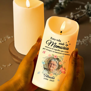Esta Vela Arde En Memoria Amorosa Candle With Flowers and Butterflies - Personalized Custom LED Candle - HME218_LECA