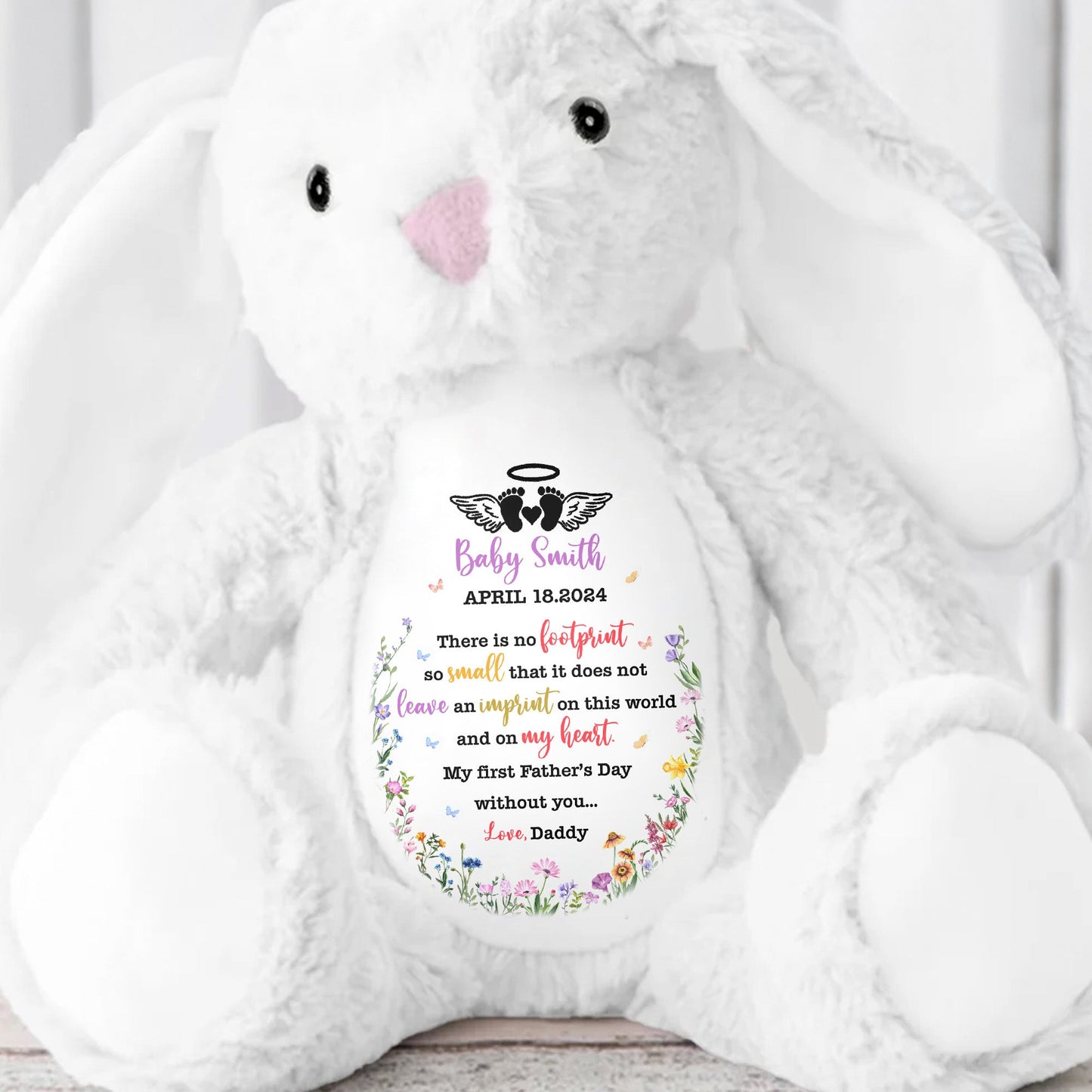 There Is No Footprint So Small That It Does Not Leave An Imprint, Floral Pattern and Hearts - Personalized Stuffed Bunny - HME219_BUN