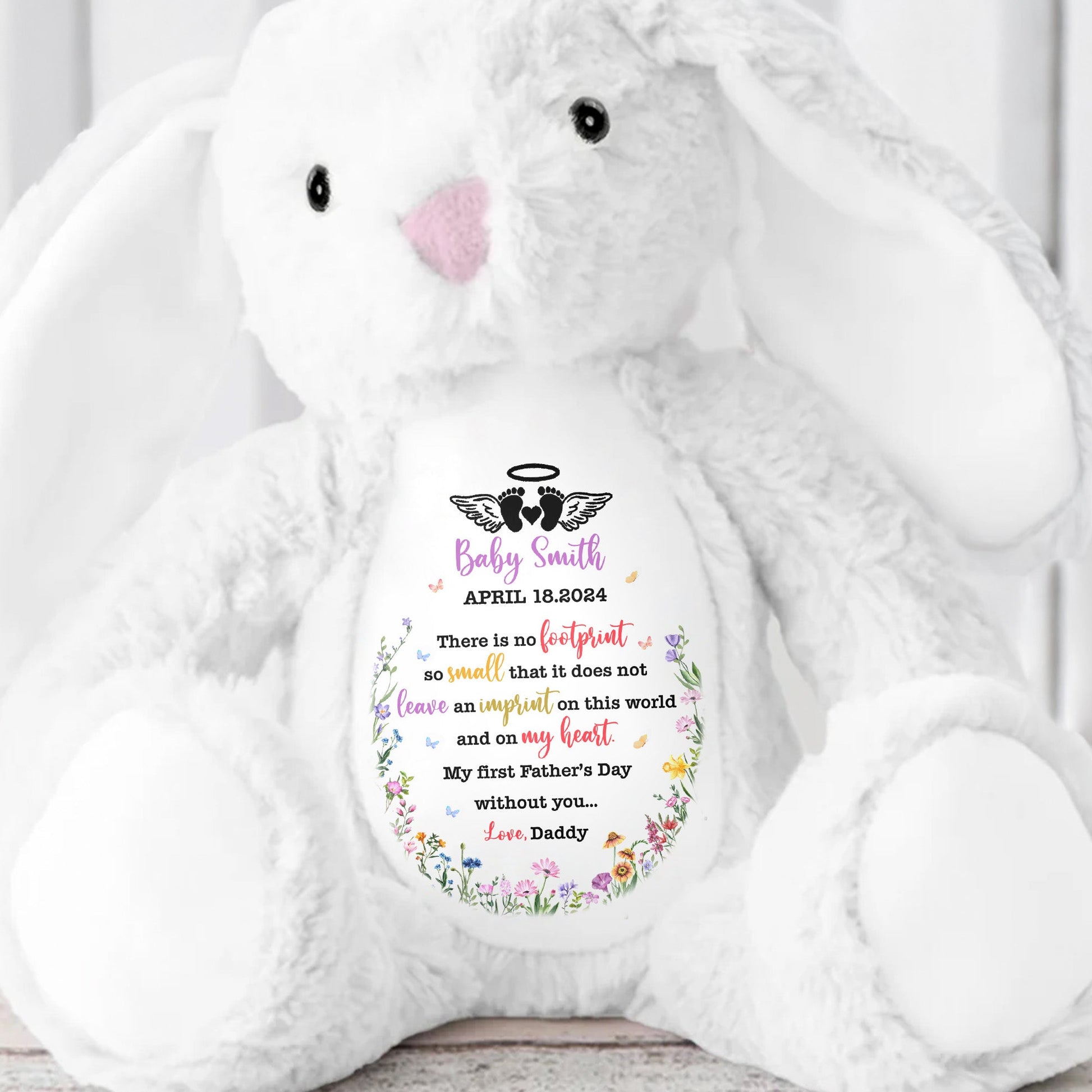 There Is No Footprint So Small That It Does Not Leave An Imprint, Floral Pattern and Hearts - Personalized Stuffed Bunny - HME219_BUN