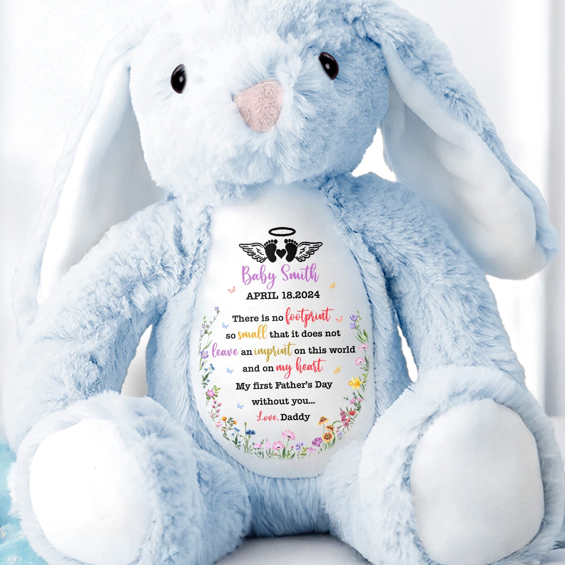 There Is No Footprint So Small That It Does Not Leave An Imprint, Floral Pattern and Hearts - Personalized Stuffed Bunny - HME219_BUN