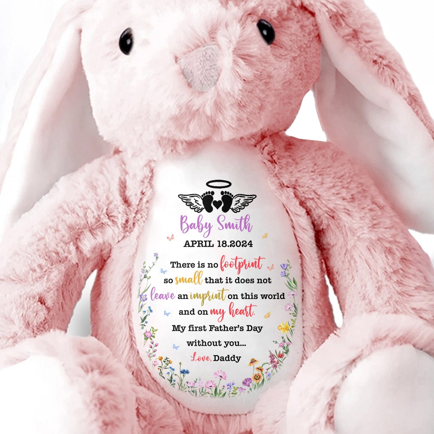 There Is No Footprint So Small That It Does Not Leave An Imprint, Floral Pattern and Hearts - Personalized Stuffed Bunny - HME219_BUN