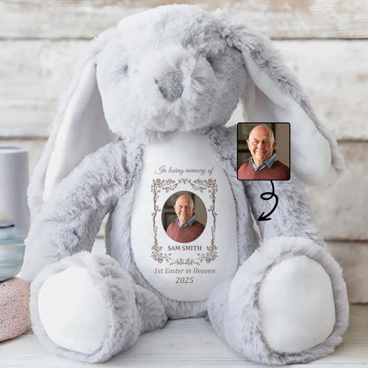 1st Easter In Heaven 2025, Stuffed Bunny And Memorial Plaque - Personalized Stuffed Bunny - HME222_BUN