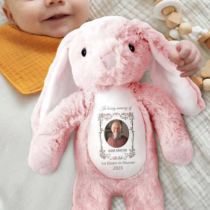 1st Easter In Heaven 2025, Stuffed Bunny And Memorial Plaque - Personalized Stuffed Bunny - HME222_BUN