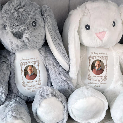 1st Easter In Heaven 2025, Stuffed Bunny And Memorial Plaque - Personalized Stuffed Bunny - HME222_BUN