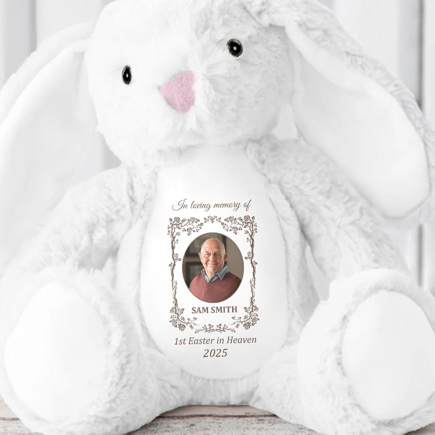 1st Easter In Heaven 2025, Stuffed Bunny And Memorial Plaque - Personalized Stuffed Bunny - HME222_BUN
