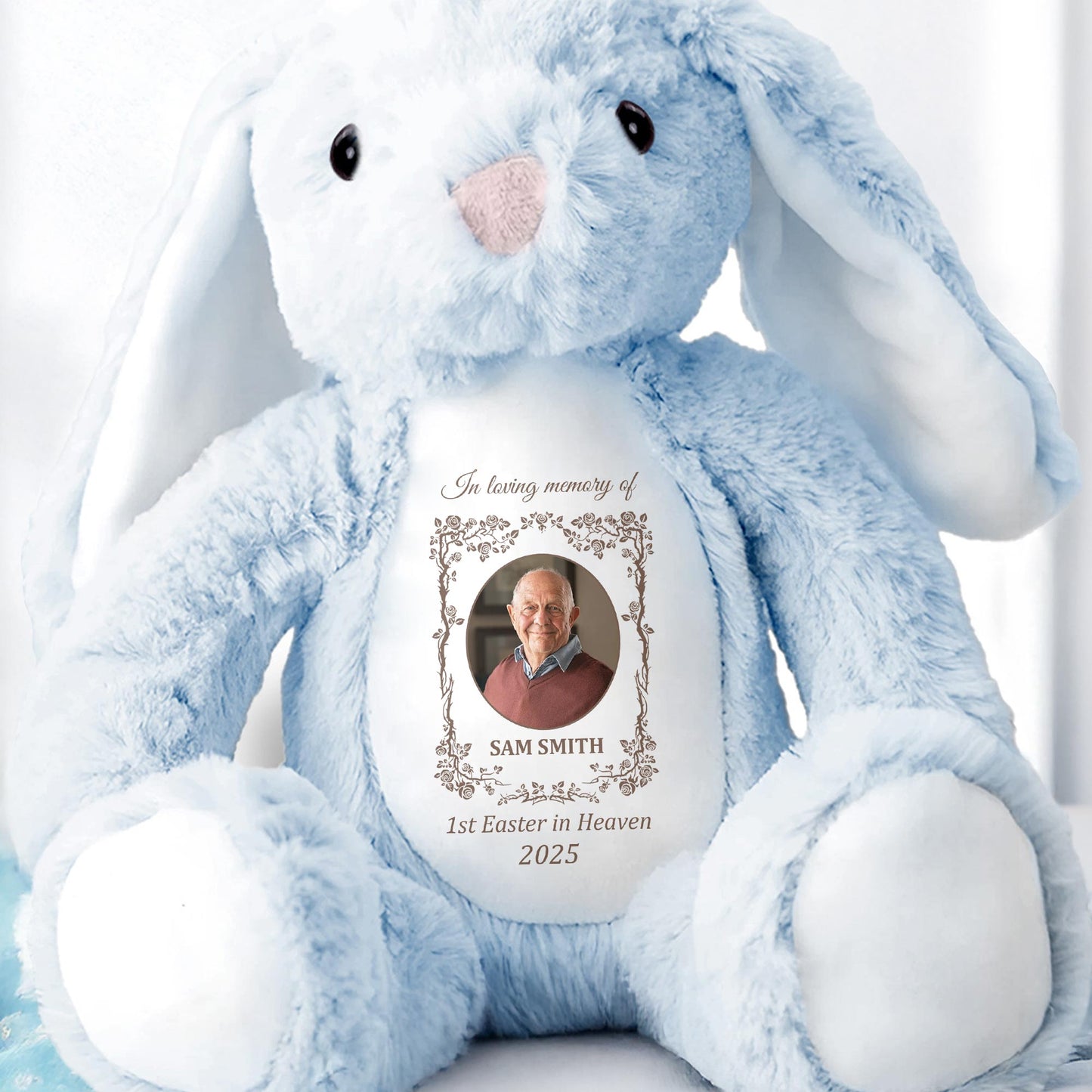1st Easter In Heaven 2025, Stuffed Bunny And Memorial Plaque - Personalized Stuffed Bunny - HME222_BUN
