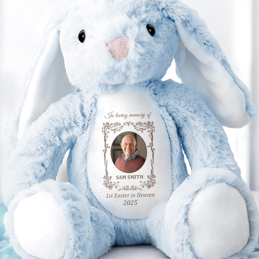 1st Easter In Heaven 2025, Stuffed Bunny And Memorial Plaque - Personalized Stuffed Bunny - HME222_BUN