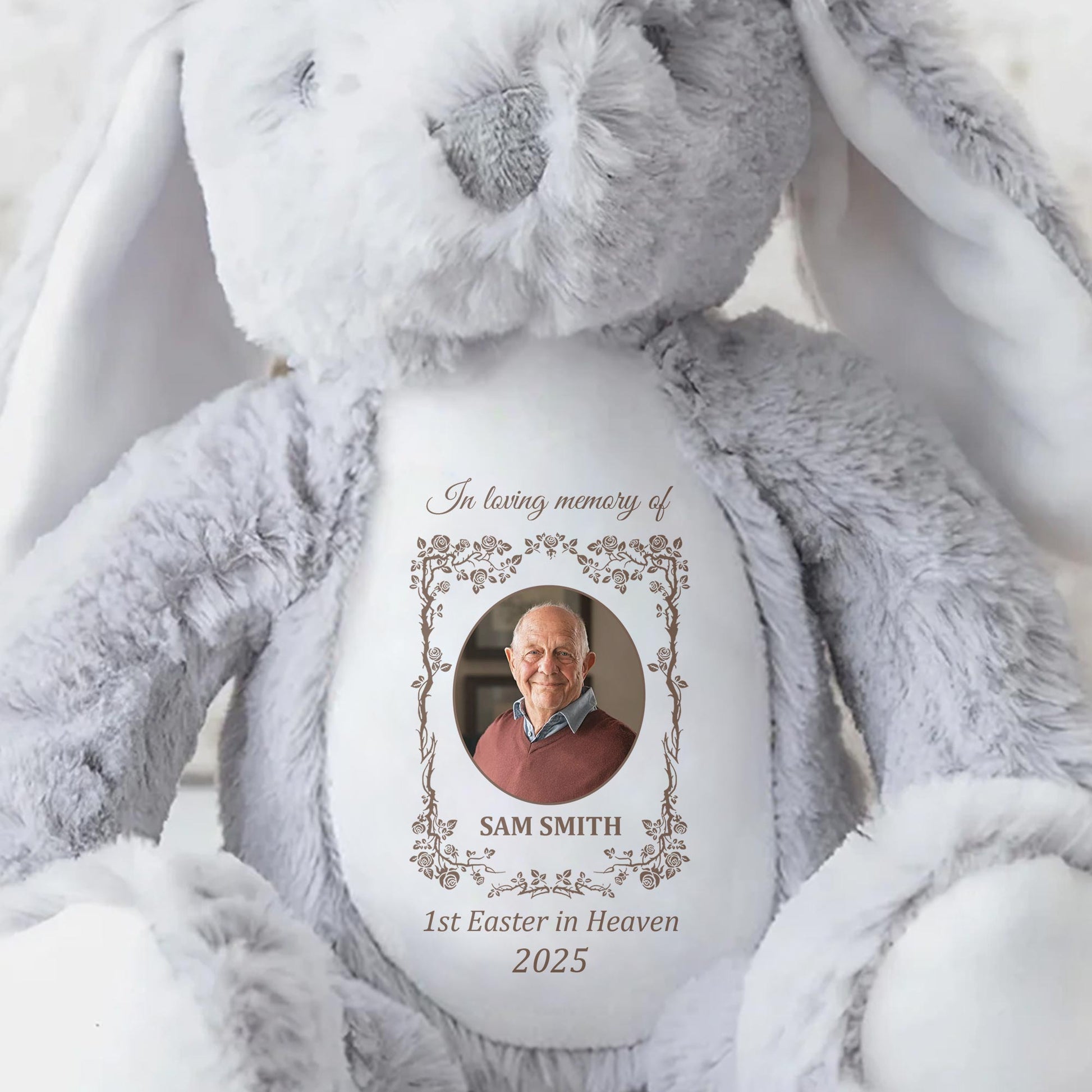 1st Easter In Heaven 2025, Stuffed Bunny And Memorial Plaque - Personalized Stuffed Bunny - HME222_BUN