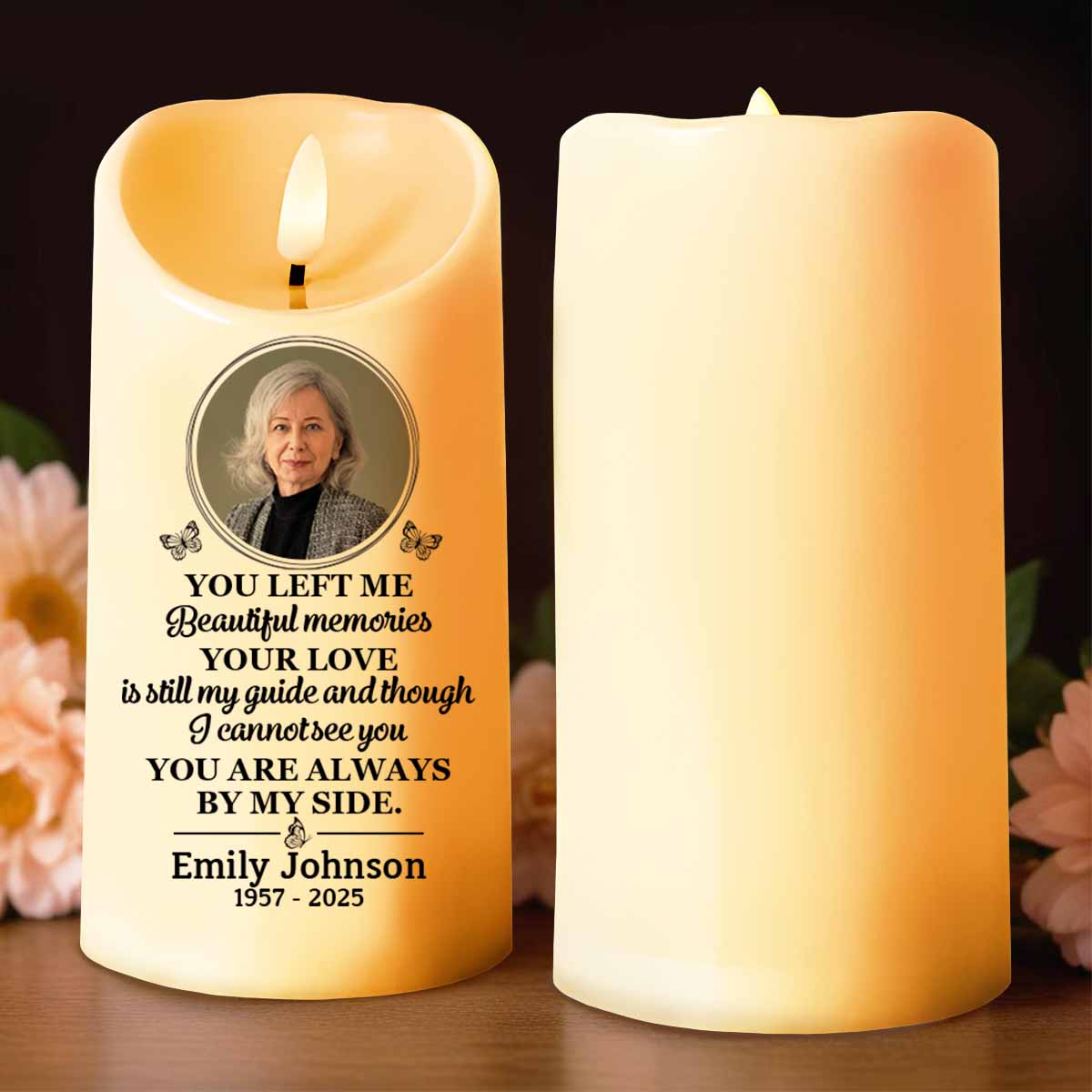 You Left Me Beautiful Memories Memorial LED Candle - Personalized Custom LED Candle - HME222_LECA