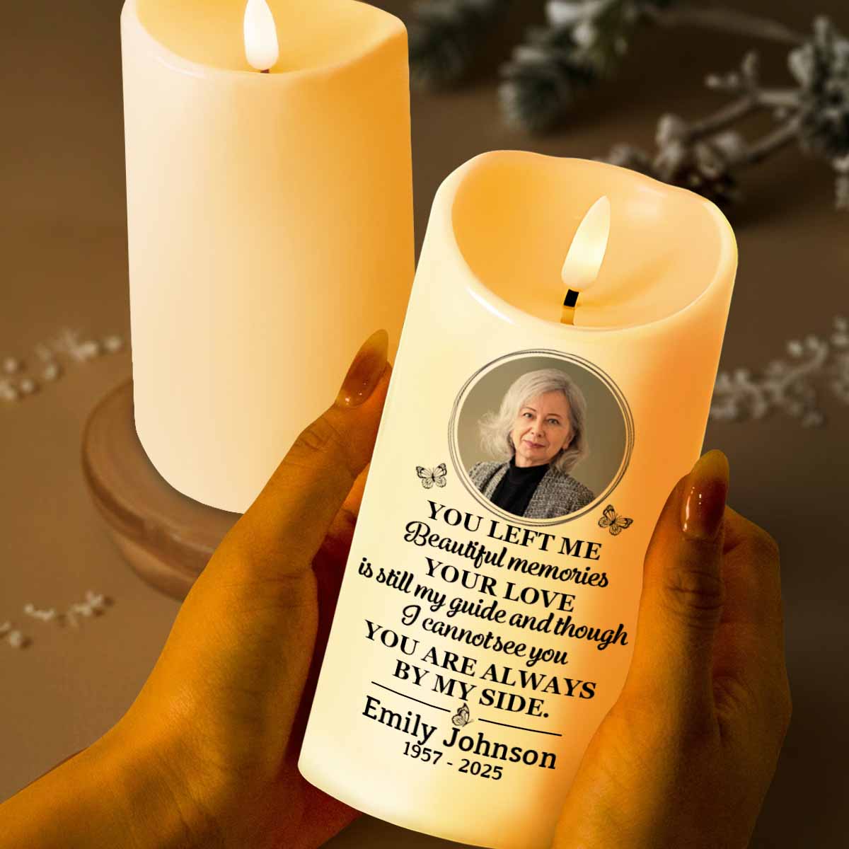 You Left Me Beautiful Memories Memorial LED Candle - Personalized Custom LED Candle - HME222_LECA