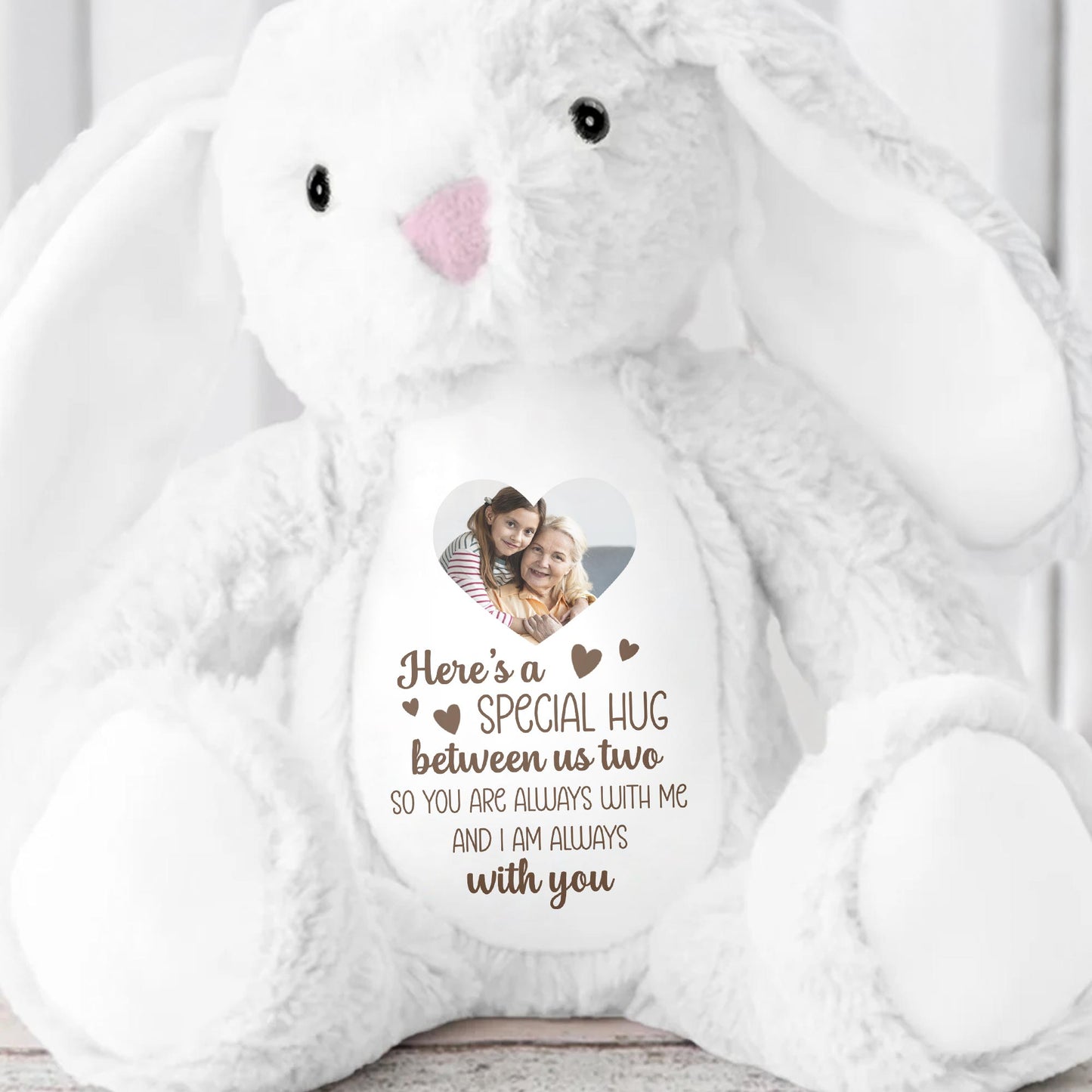 Special Hug Between Us Two, Stuffed Bunny With Heart - Personalized Stuffed Bunny - HME235_BUN
