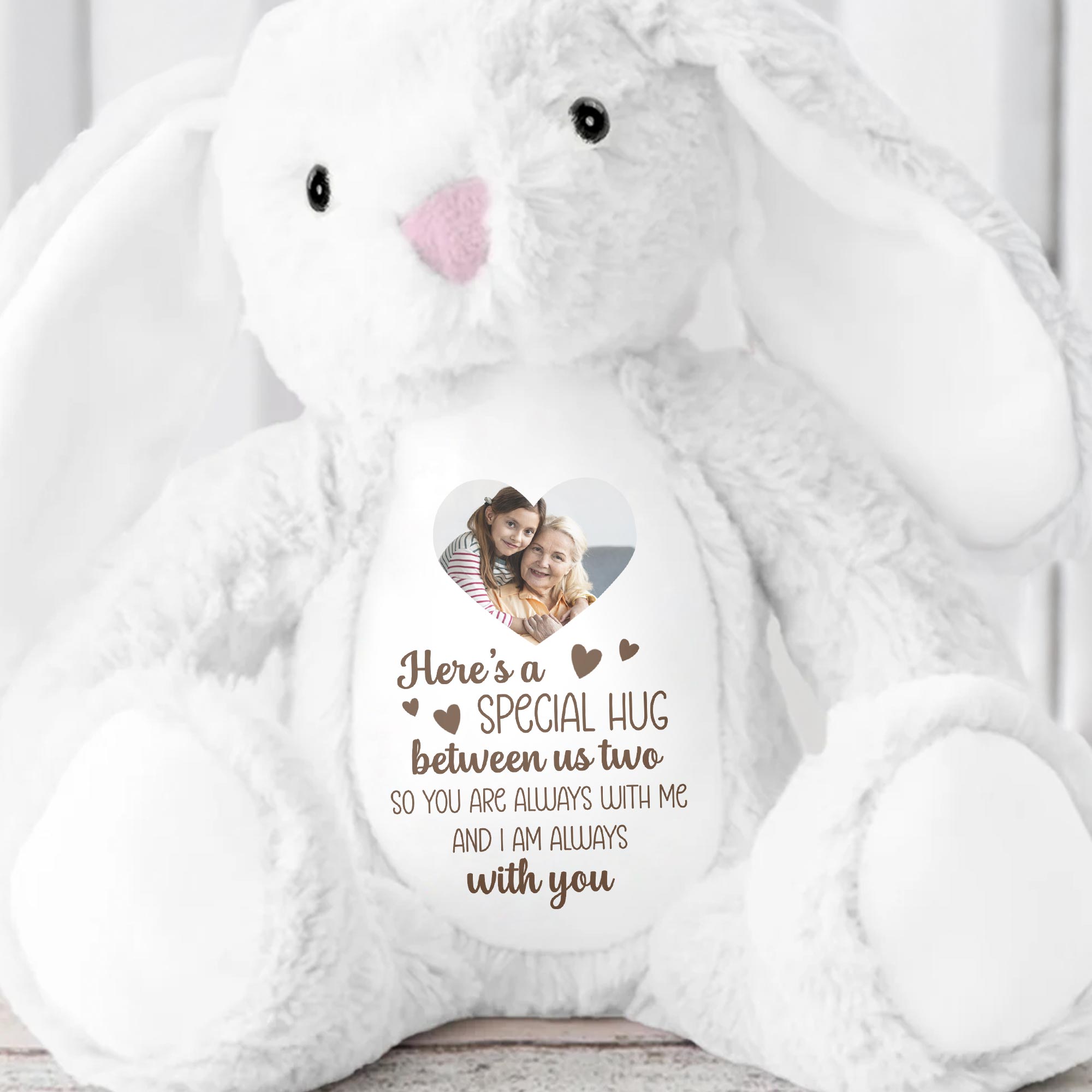Special Hug Between Us Two, Stuffed Bunny With Heart - Personalized Stuffed Bunny - HME235_BUN