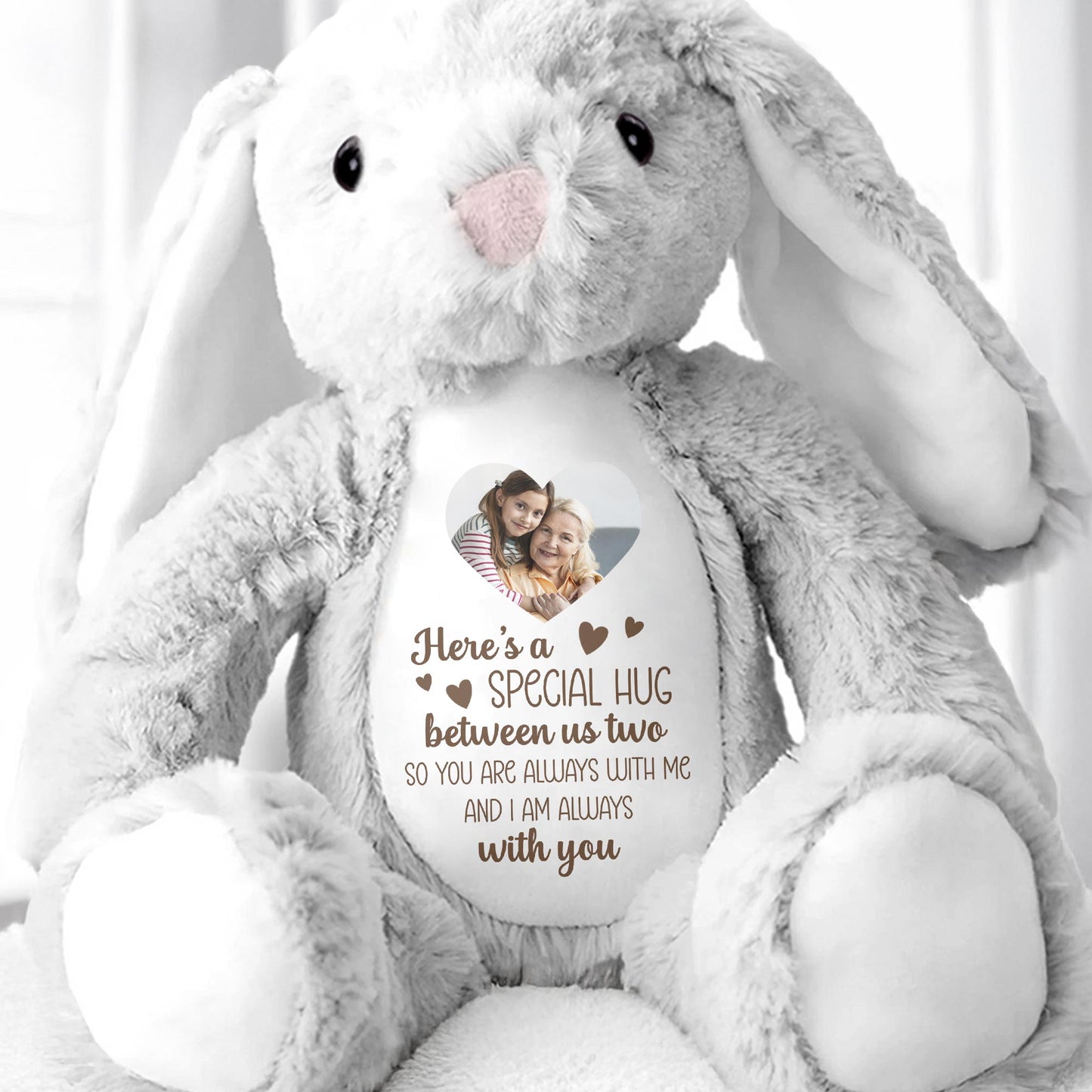 Special Hug Between Us Two, Stuffed Bunny With Heart - Personalized Stuffed Bunny - HME235_BUN