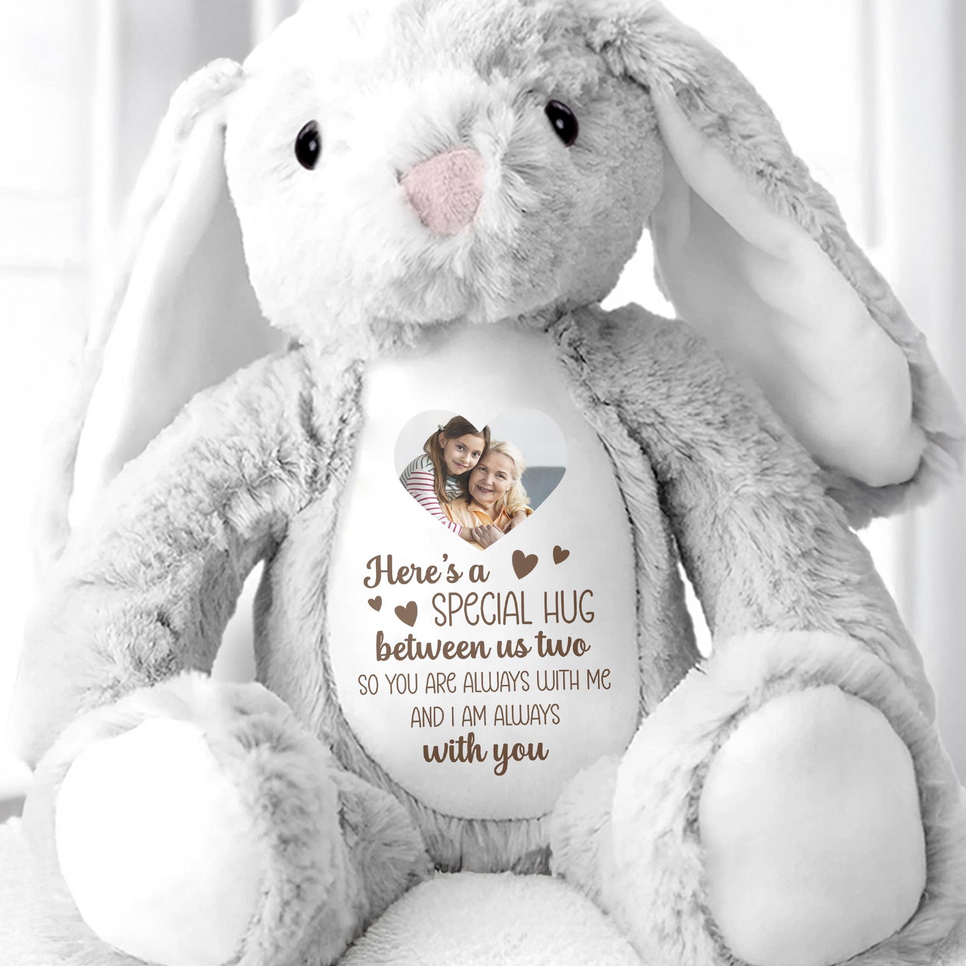 Special Hug Between Us Two, Stuffed Bunny With Heart - Personalized Stuffed Bunny - HME235_BUN