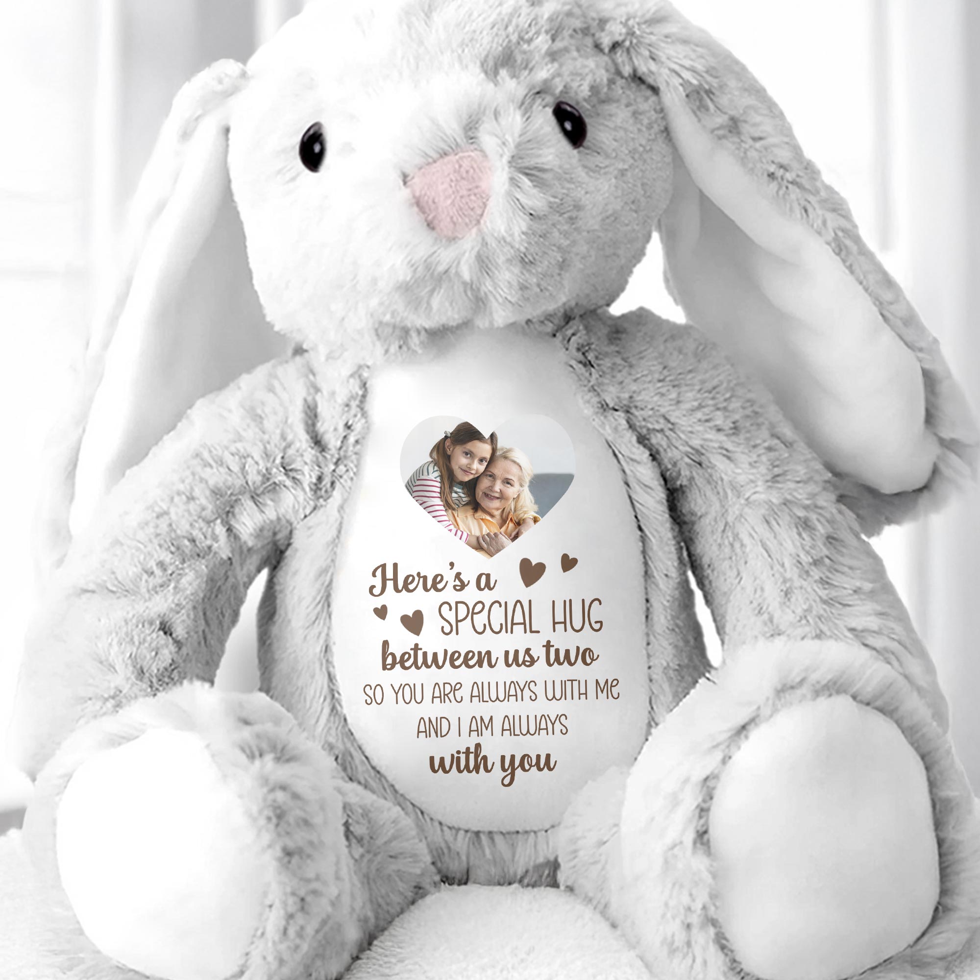 Special Hug Between Us Two, Stuffed Bunny With Heart - Personalized Stuffed Bunny - HME235_BUN