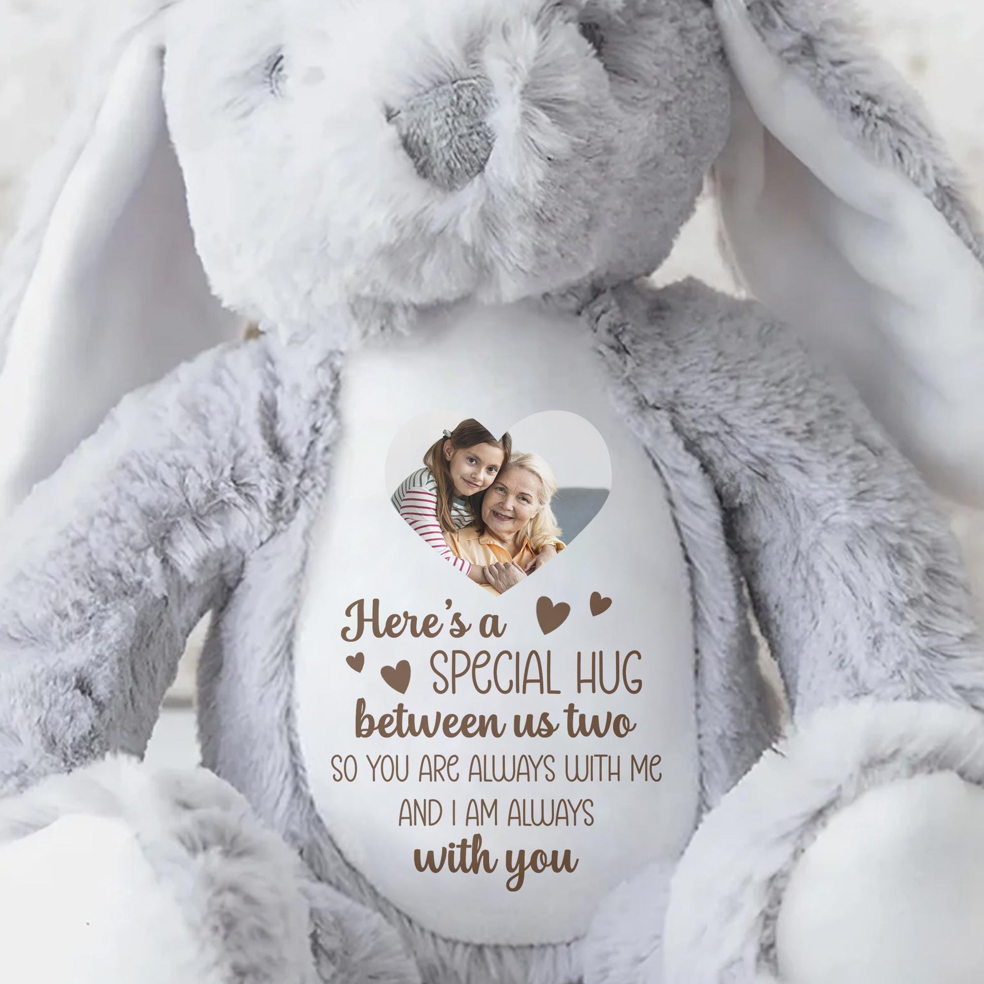 Special Hug Between Us Two, Stuffed Bunny With Heart - Personalized Stuffed Bunny - HME235_BUN