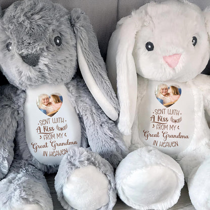 Sent With A Kiss From Great Grandma In Heaven, Stuffed Bunny With Photo Insert - Personalized Stuffed Bunny - HME236_BUN