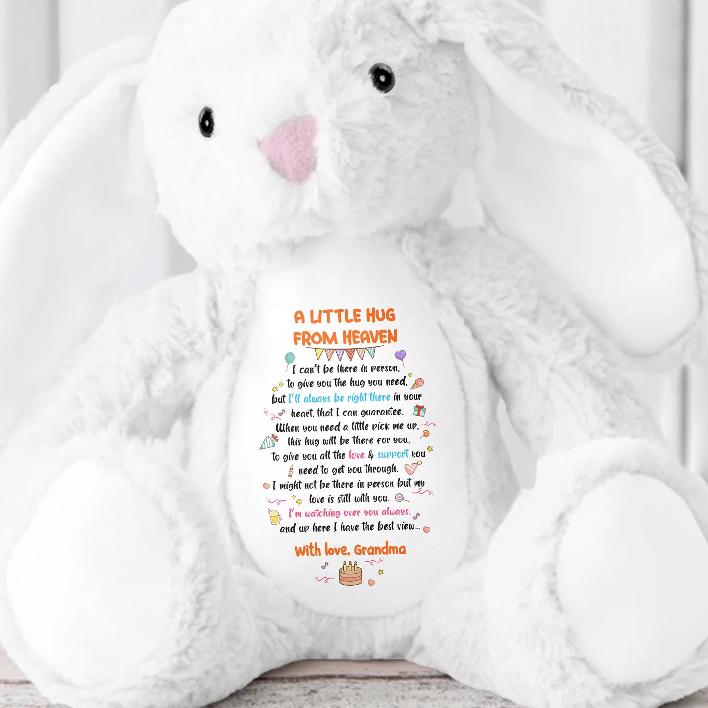 A Little Hug From Heaven Plush Bunny - Personalized Stuffed Bunny - HME247_BUN