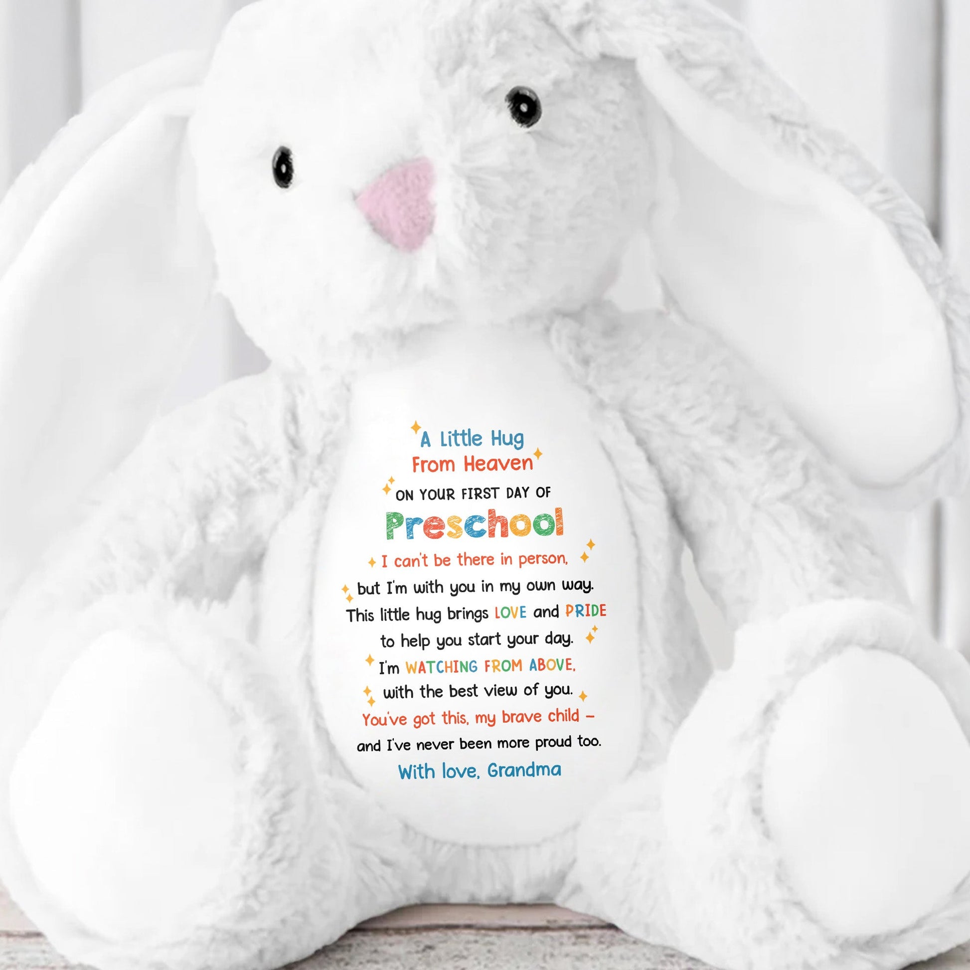 A Little Hug From Heaven On Your First Day Of Preschool, Stuffed Bunny - Personalized Stuffed Bunny - HME248_BUN