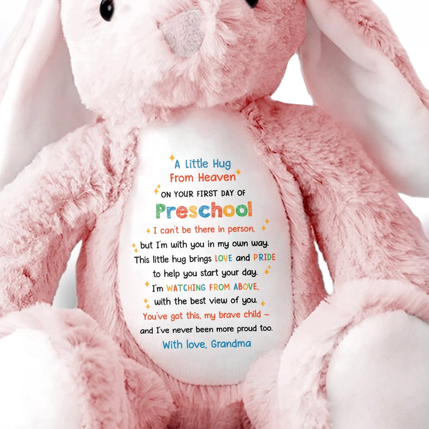 A Little Hug From Heaven On Your First Day Of Preschool, Stuffed Bunny - Personalized Stuffed Bunny - HME248_BUN