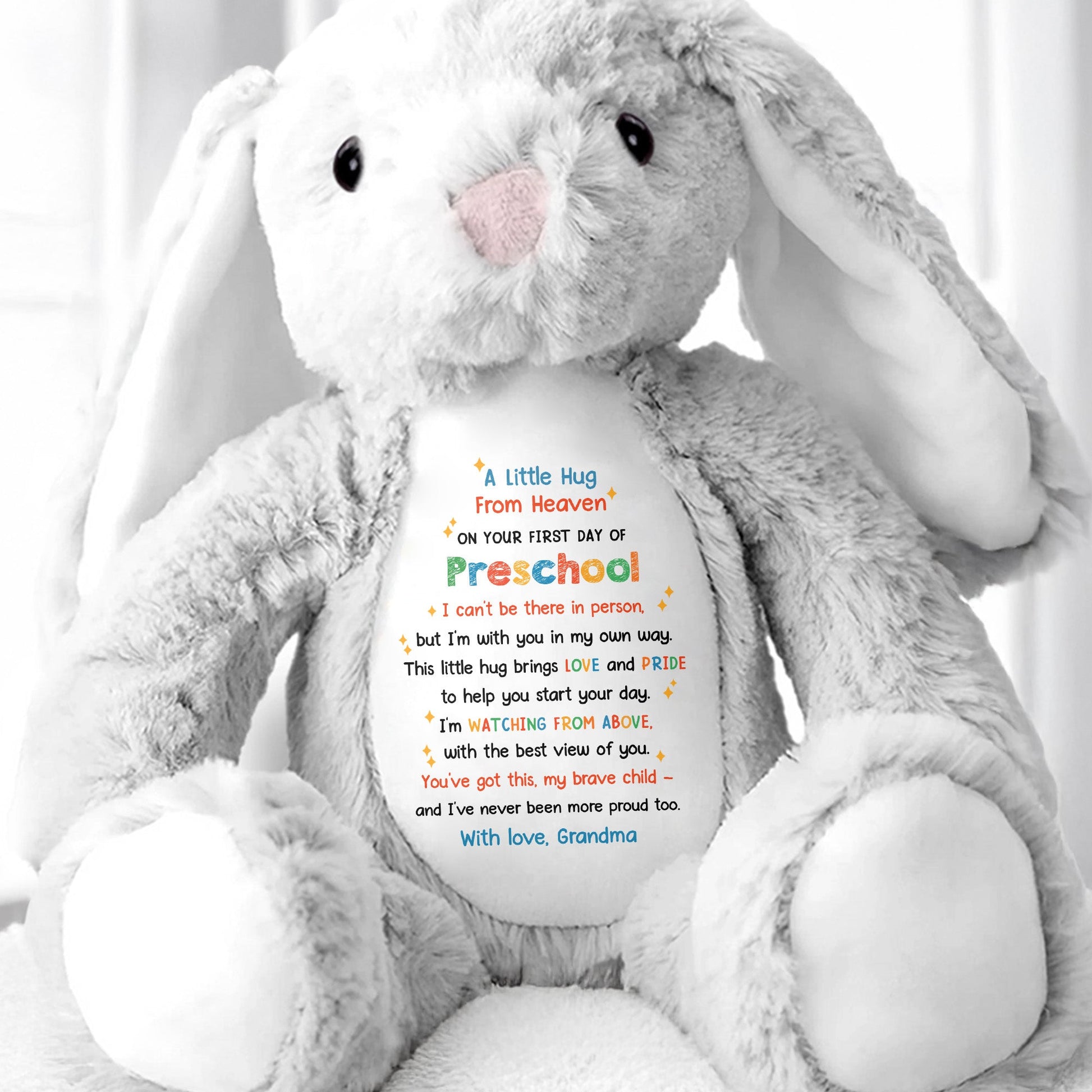 A Little Hug From Heaven On Your First Day Of Preschool, Stuffed Bunny - Personalized Stuffed Bunny - HME248_BUN