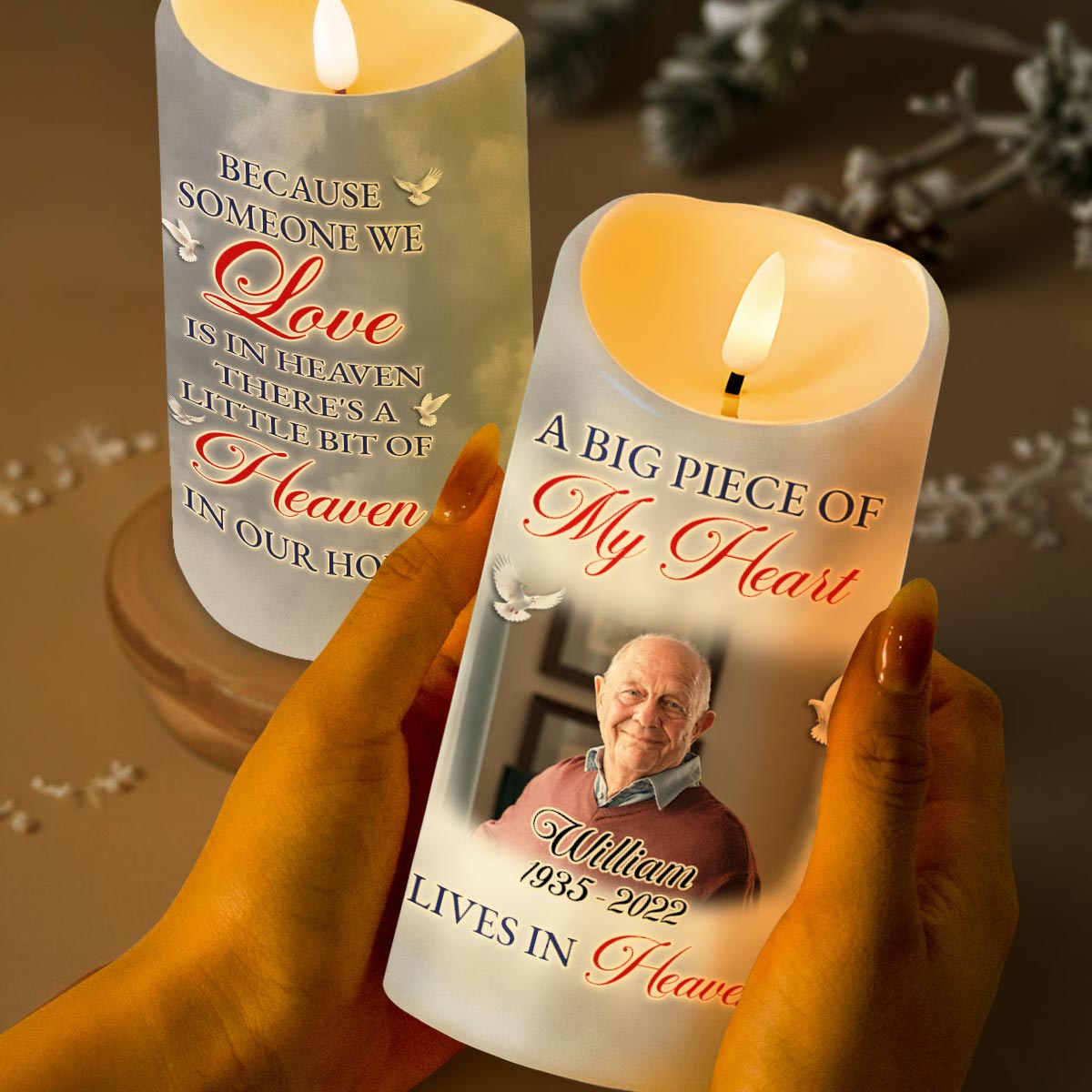 Because Someone We Love, Heaven in Our Home, Butterflies - Personalized Custom LED Candle - HME270_LECA