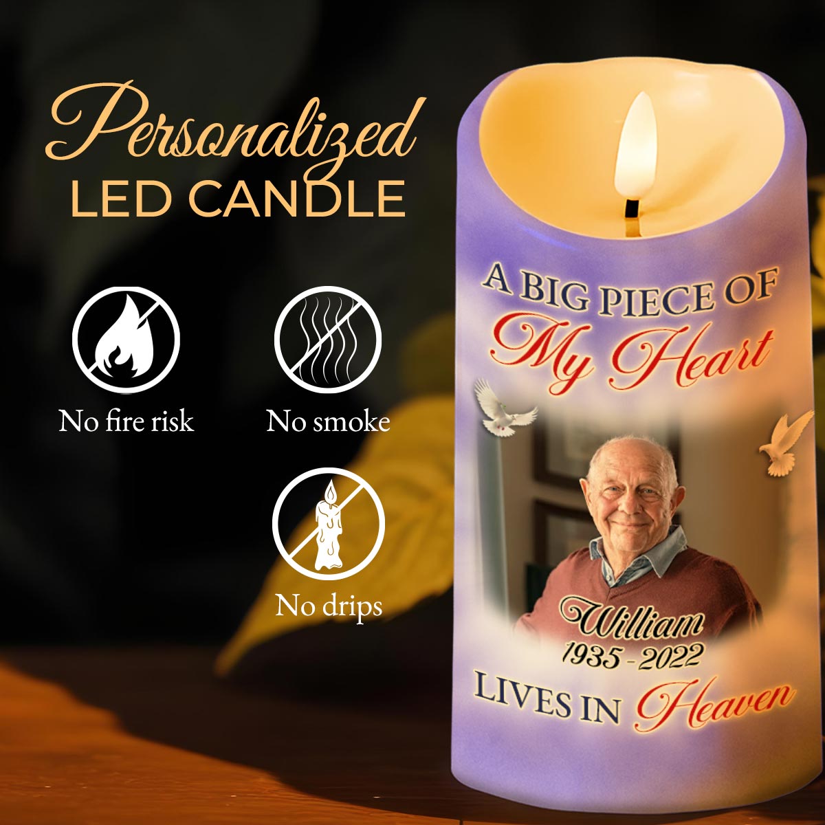 Because Someone We Love, Heaven in Our Home, Butterflies - Personalized Custom LED Candle - HME270_LECA
