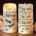 In Loving Memory, Dragonflies and Flowers Memorial Candle - Personalized Custom LED Candle - HME276_LECA