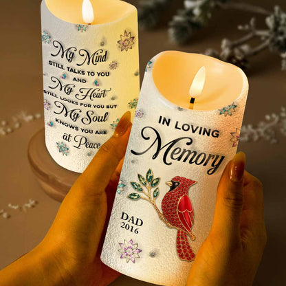 In Loving Memory, Dragonflies and Flowers Memorial Candle - Personalized Custom LED Candle - HME276_LECA