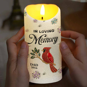 In Loving Memory, Dragonflies and Flowers Memorial Candle - Personalized Custom LED Candle - HME276_LECA