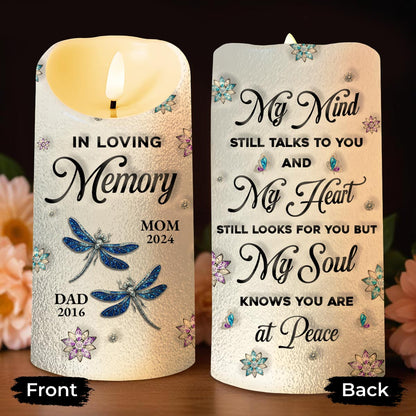 In Loving Memory, Dragonflies and Flowers Memorial Candle - Personalized Custom LED Candle - HME276_LECA
