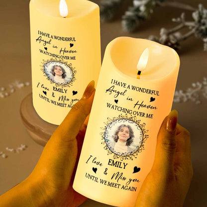 Wonderful Angel In Heaven, Watching Over Me, Loving Memorial - Personalized Custom LED Candle - HME277_LECA