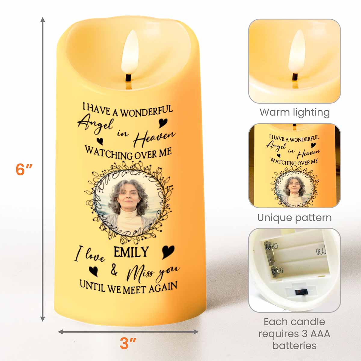 Wonderful Angel In Heaven, Watching Over Me, Loving Memorial - Personalized Custom LED Candle - HME277_LECA