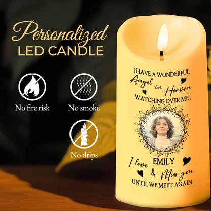 Wonderful Angel In Heaven, Watching Over Me, Loving Memorial - Personalized Custom LED Candle - HME277_LECA